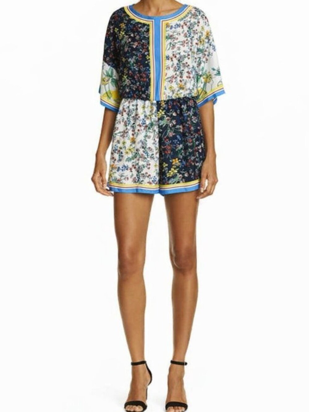 Alice + Olivia Bowie Pattern Mix Romper Women's 8 Floral No Belt Boho Luxe